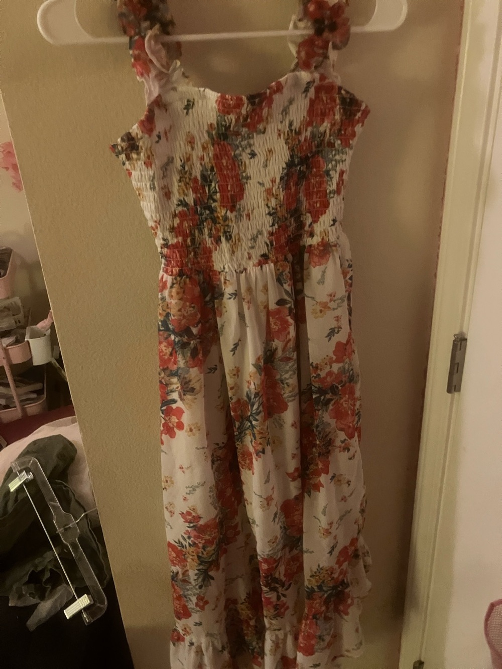 Girls' White Floral Smocked Sundress with Orange Blooms